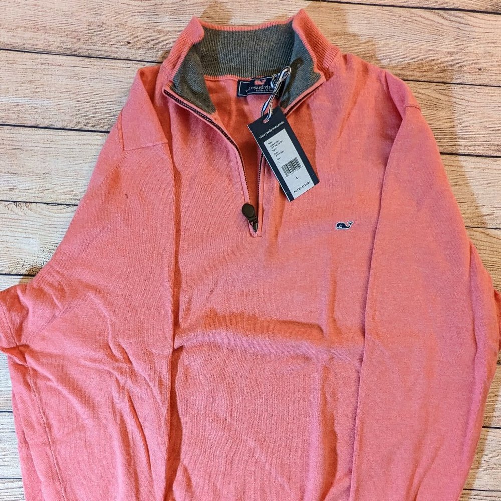 Vineyard Vines Cotton 1/4 Zip Solid Jetty Red Large
